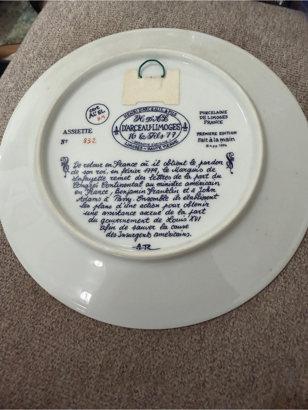 Five BiCentennial Limoges Plates of Le Marquis de LaFayette for - Picture 10 of 10
